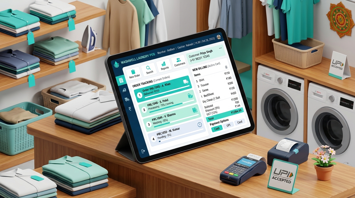 Washly POS dashboard software for laundry shops in India